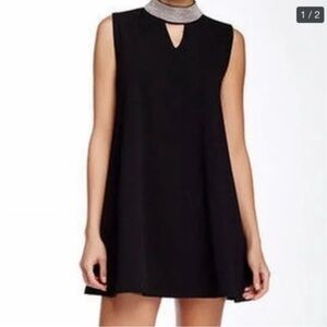 Gracia Black Metal Beaded Neck Cut Out Cocktail Swing Dress Size Medium